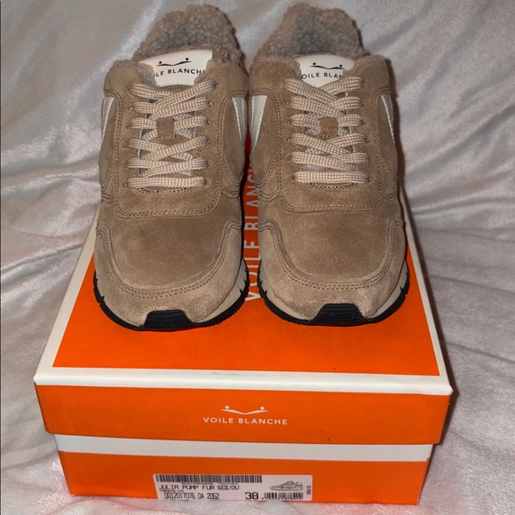 NWT VOILE BLANCHE JULIA Brown Pump Fur Suede Sneakers - Picture 9 of 16